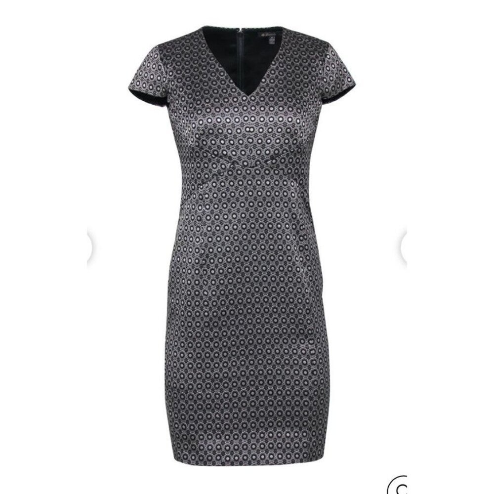 Brooks Brothers Sheath Dress Black Silver Geometric Star Jacguard Size 6 Office